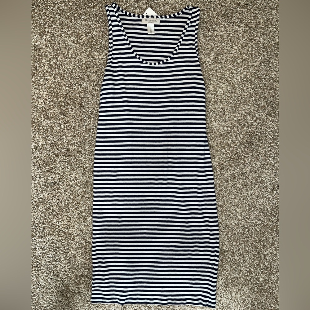 Striped Navy and White Sleeveless Maternity Dress